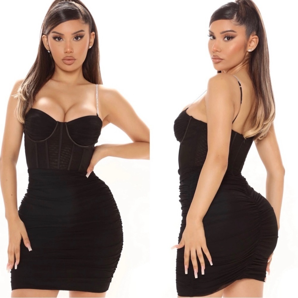 NWT Fashion Nova Black Dreaming of Dancing Mini Dress with Rhinestone Straps